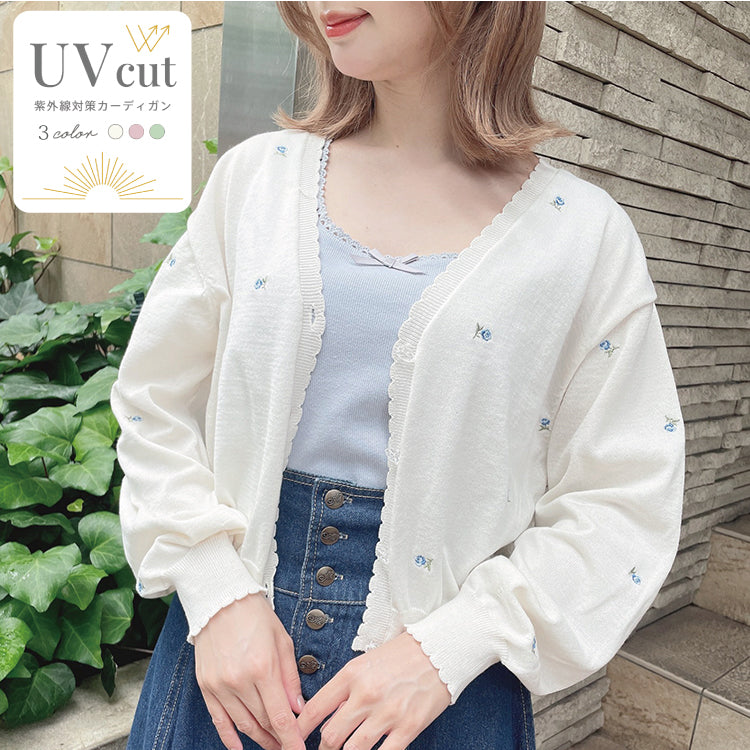 フィント F i.n.t 【UV 加工/洗える/洗濯機洗い可】小花総刺繍UVニットカーディガン （IVORY） IVORY