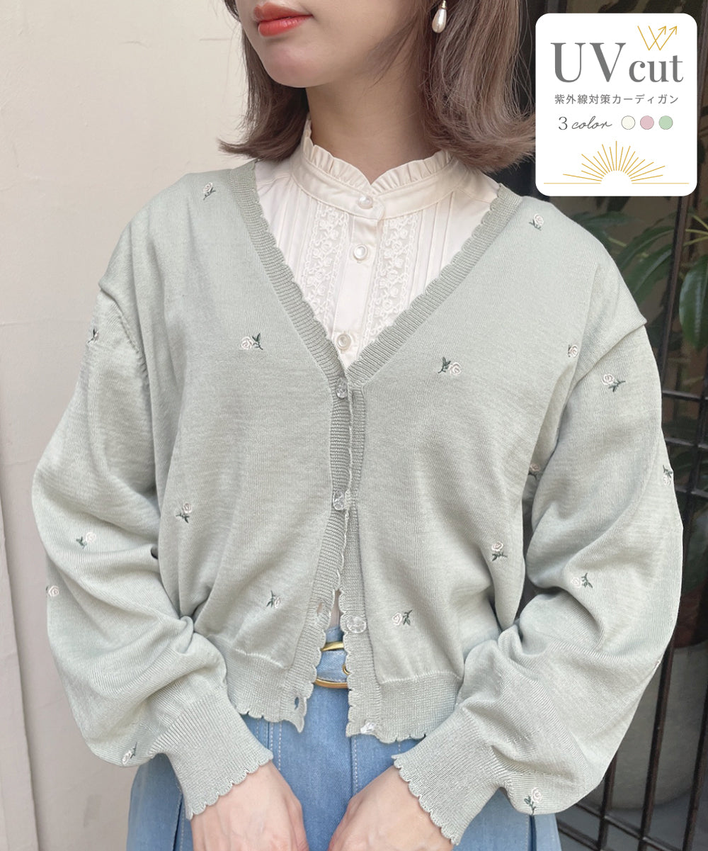 フィント F i.n.t 【UV 加工】【洗える】小花総刺繍UVニットカーディガン （L/GREEN） L/GREEN