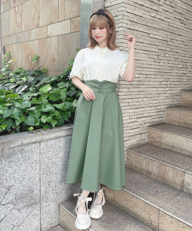 フィント F i.n.t 【洗える】袖口プチリボンジャガードブラウス （IVORY） IVORY