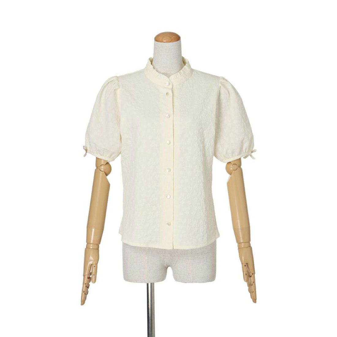 フィント F i.n.t 【洗える】袖口プチリボンジャガードブラウス （IVORY） IVORY