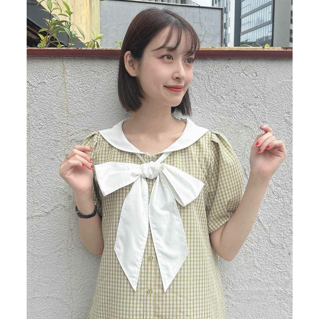 フィント F i.n.t 【洗える】ローウエストセーラーチェックシャツワンピース （L/GR×WH） L/GR×WH