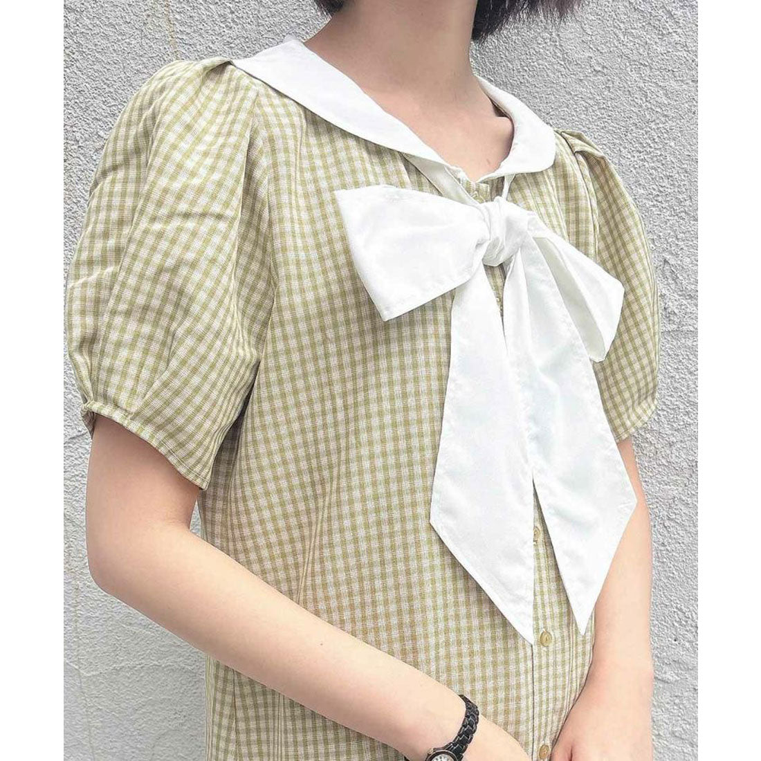 フィント F i.n.t 【洗える】ローウエストセーラーチェックシャツワンピース （L/GR×WH） L/GR×WH