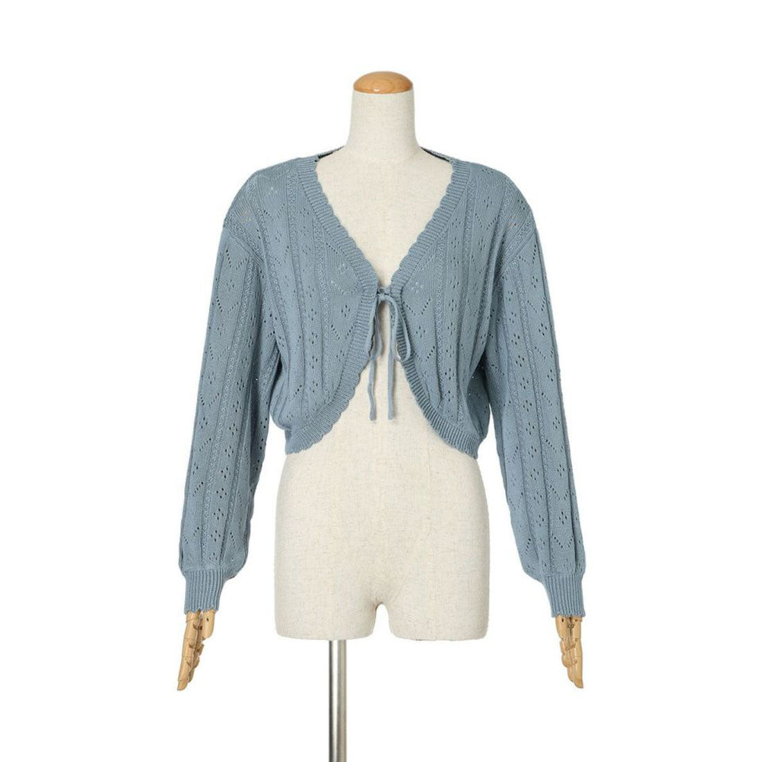 フィント F i.n.t 【涼し気ニット】ストライプ透かし編みサマーニットボレロ （BLUE GRAY） BLUE GRAY