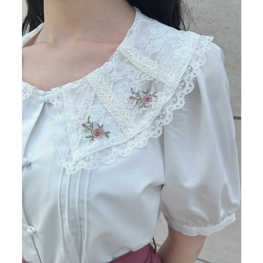 フィント F i.n.t 【洗える】ローズ刺繍チュールレース衿ブラウス （OFF WHITE） OFF WHITE
