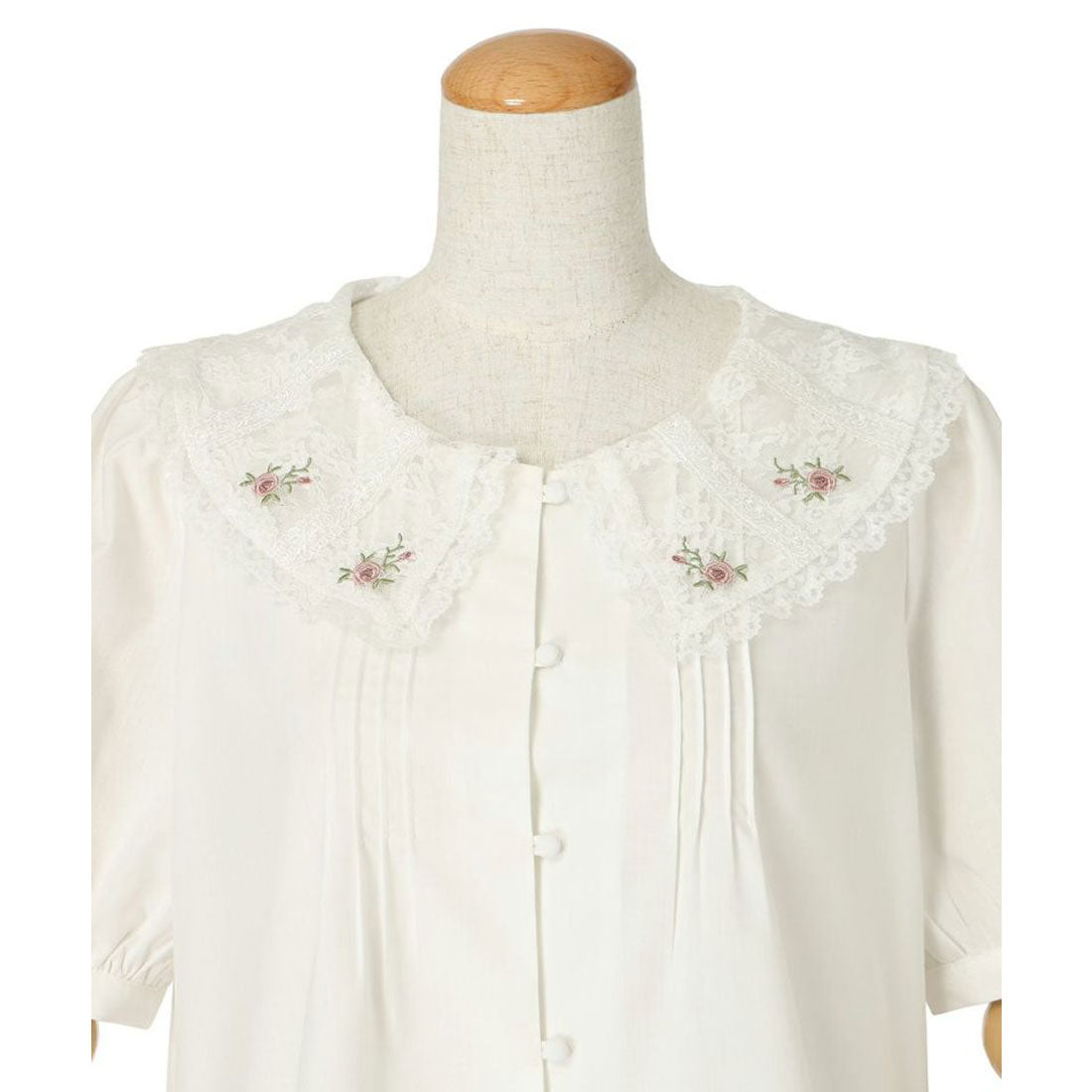 フィント F i.n.t 【洗える】ローズ刺繍チュールレース衿ブラウス （OFF WHITE） OFF WHITE