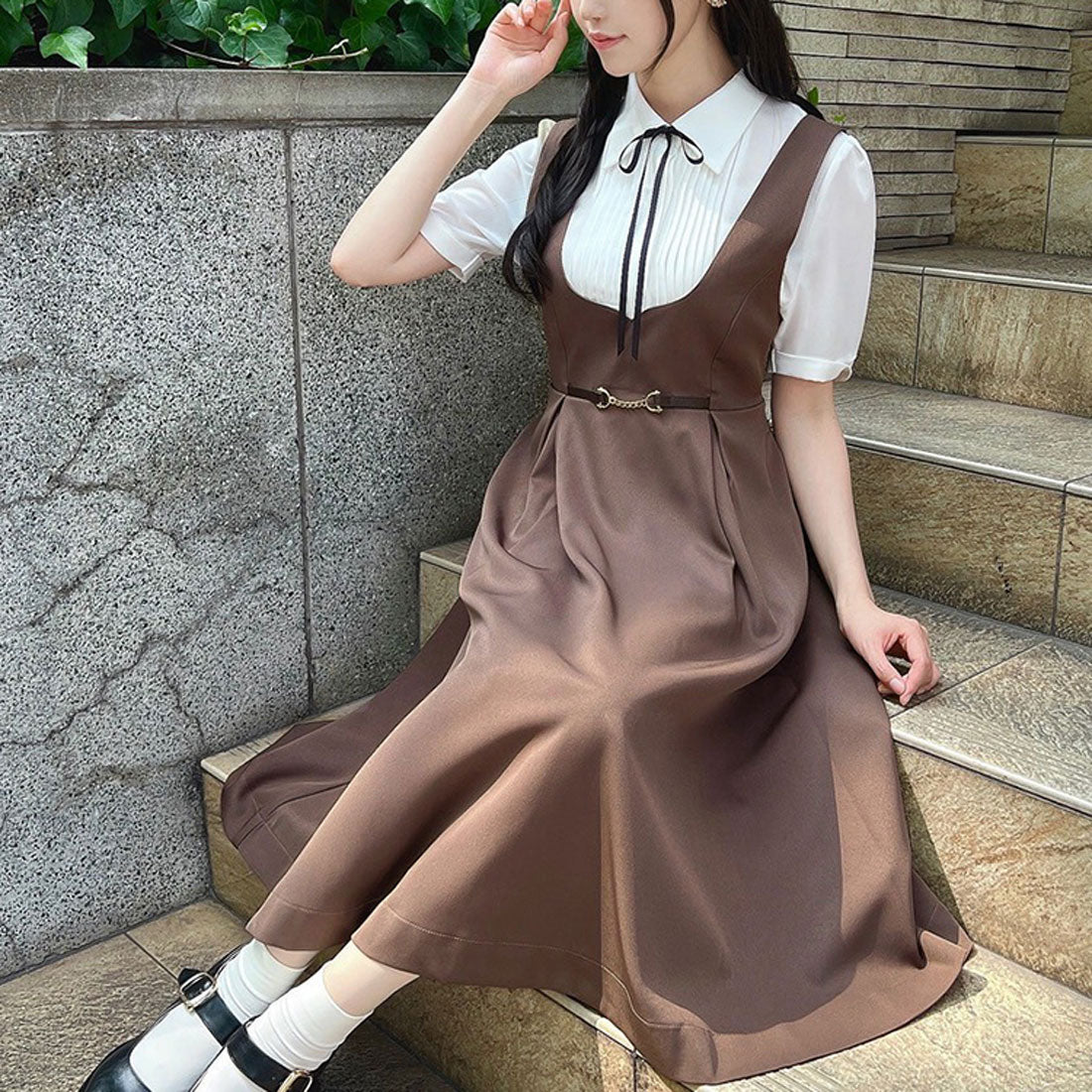 フィント F i.n.t チェーンビット使いディープVネックジャンパースカート （BROWN） BROWN