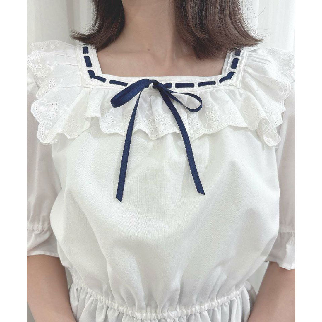 フィント F i.n.t 【洗える】コットンレース使いはしごリボンブラウス （OFF WHITE） OFF WHITE