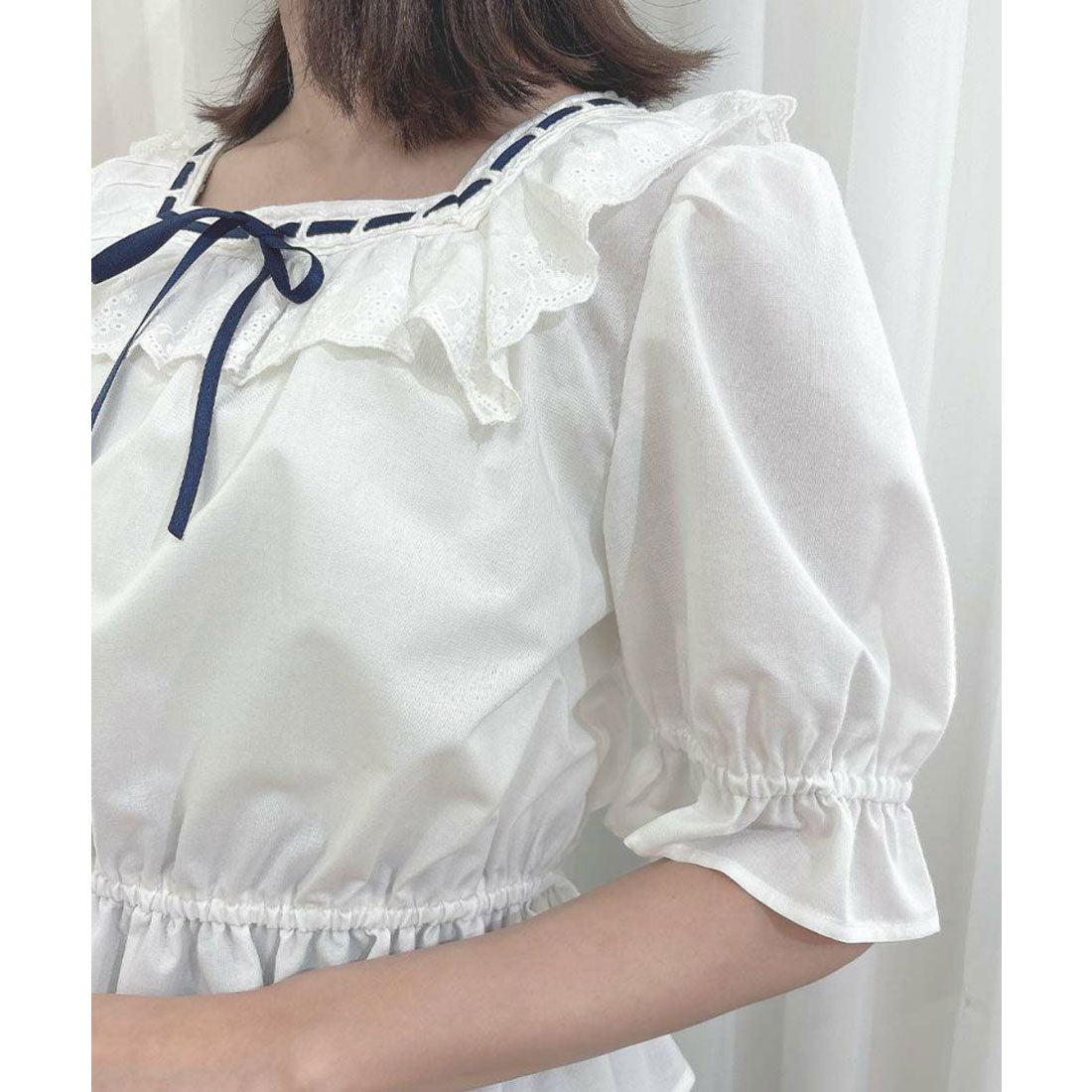 フィント F i.n.t 【洗える】コットンレース使いはしごリボンブラウス （OFF WHITE） OFF WHITE