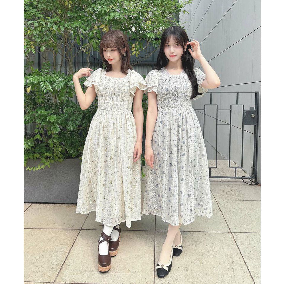 フィント F i.n.t 【洗える】フリル使い小花柄シャーリングワンピース （YELLOW） YELLOW
