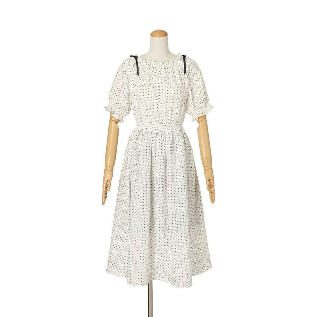 フィント F i.n.t 【洗える】ドット柄オフショルワンピース （OFF×BK） OFF×BK