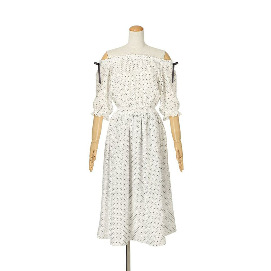 フィント F i.n.t 【洗える】ドット柄オフショルワンピース （OFF×BK） OFF×BK