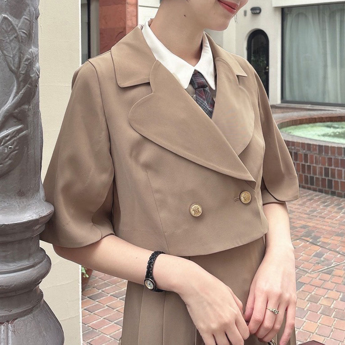 フィント F i.n.t 【洗える・セットアップ】ハートラペルケープスリーブジャケット （MOCHABROWN） MOCHABROWN