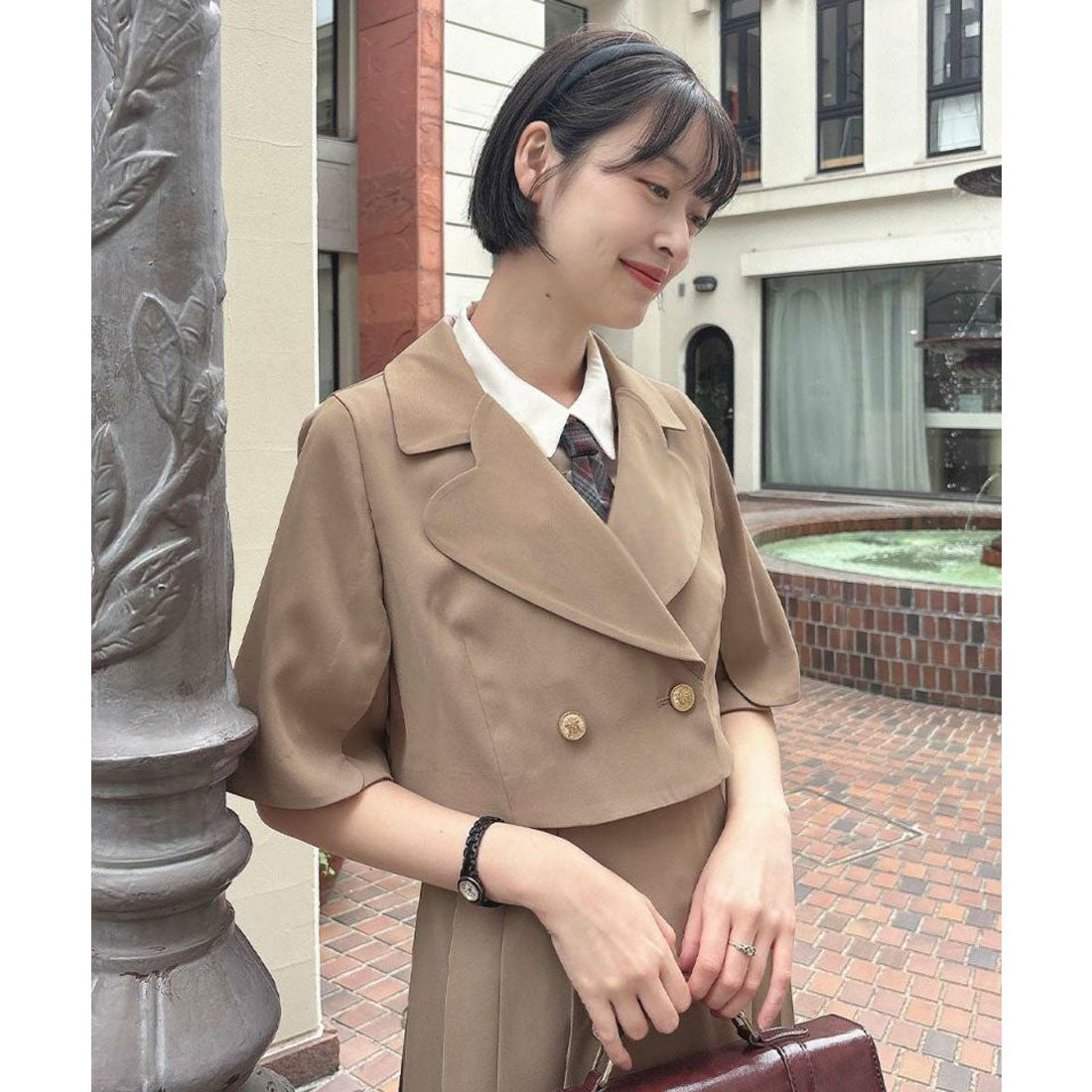 フィント F i.n.t 【洗える・セットアップ】ハートラペルケープスリーブジャケット （MOCHABROWN） MOCHABROWN