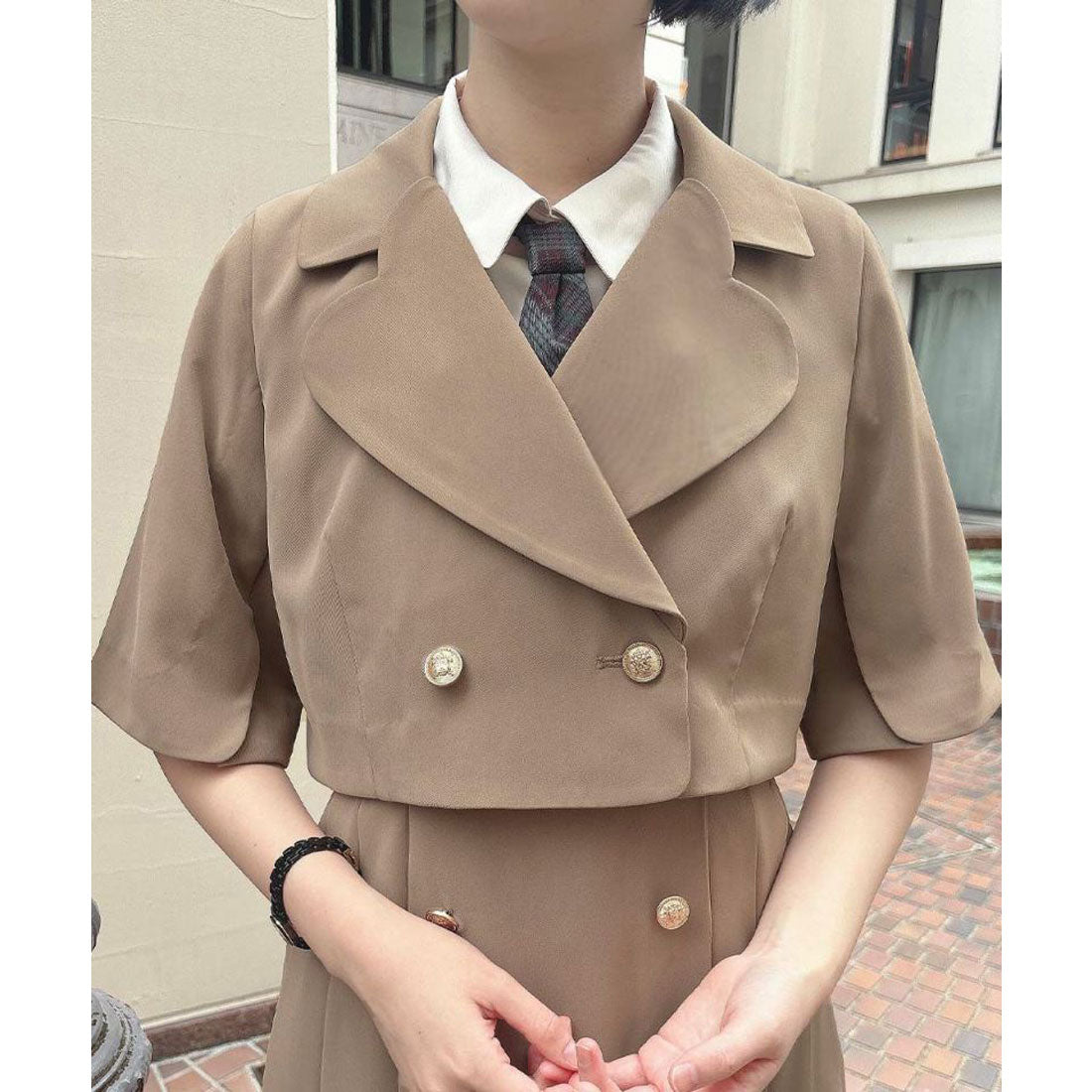 フィント F i.n.t 【洗える・セットアップ】ハートラペルケープスリーブジャケット （MOCHABROWN） MOCHABROWN