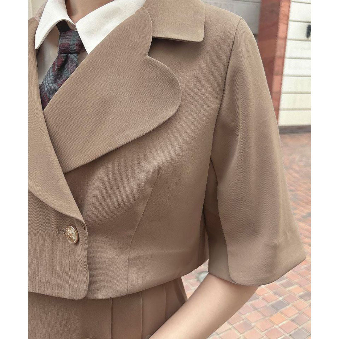 フィント F i.n.t 【洗える・セットアップ】ハートラペルケープスリーブジャケット （MOCHABROWN） MOCHABROWN