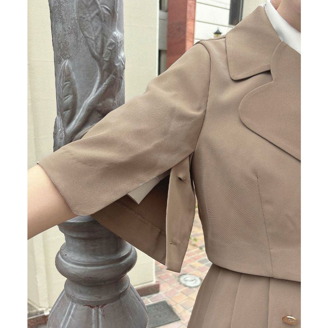 フィント F i.n.t 【洗える・セットアップ】ハートラペルケープスリーブジャケット （MOCHABROWN） MOCHABROWN