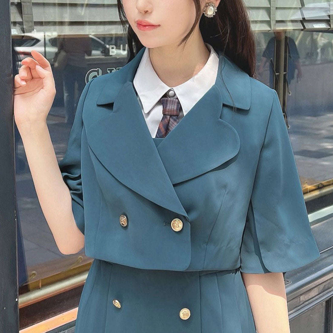 フィント F i.n.t 【洗える・セットアップ】ハートラペルケープスリーブジャケット （BLUE GREEN） BLUE GREEN