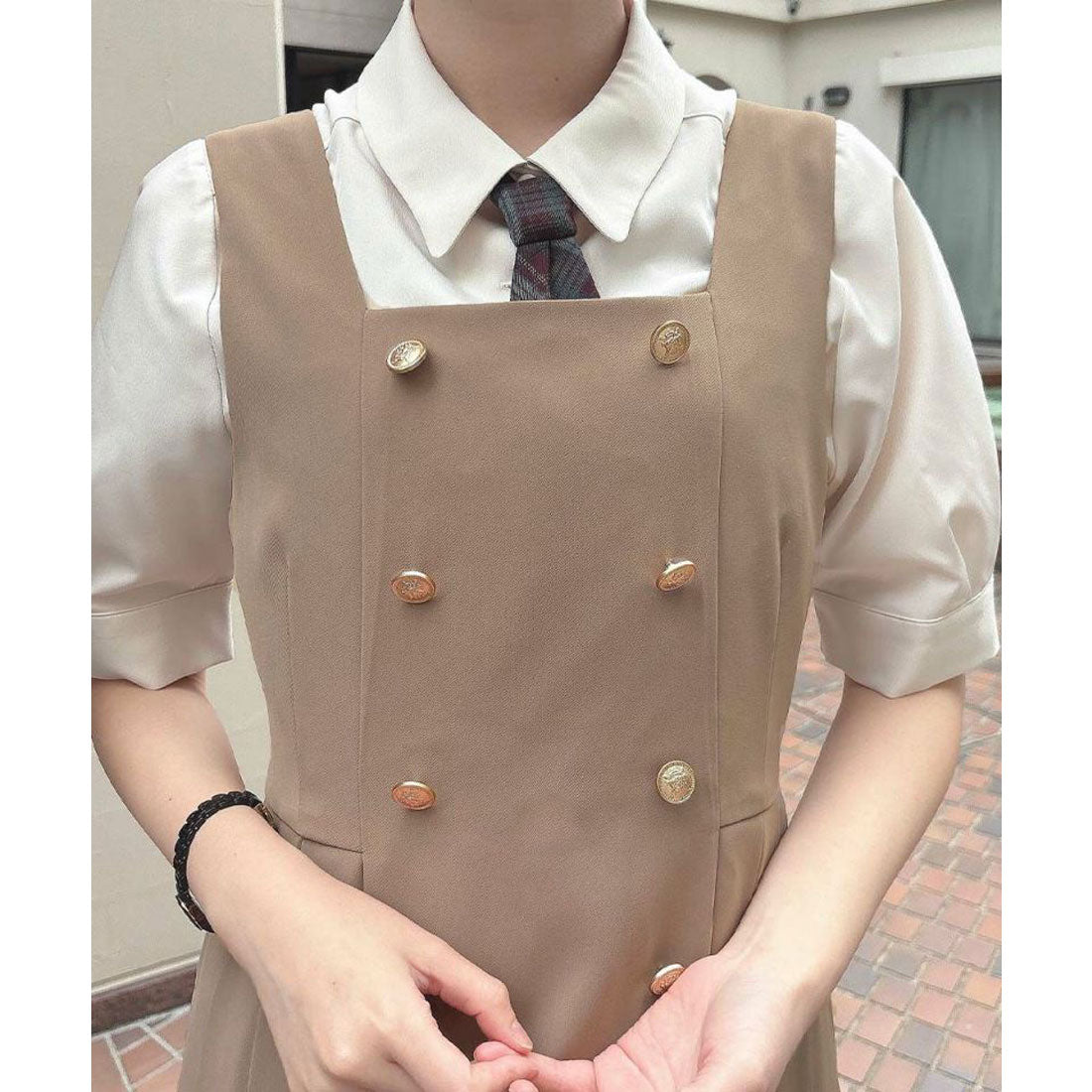 フィント F i.n.t 【洗える・セットアップ】ゴールド釦プリーツジャンパースカート （MOCHABROWN） MOCHABROWN