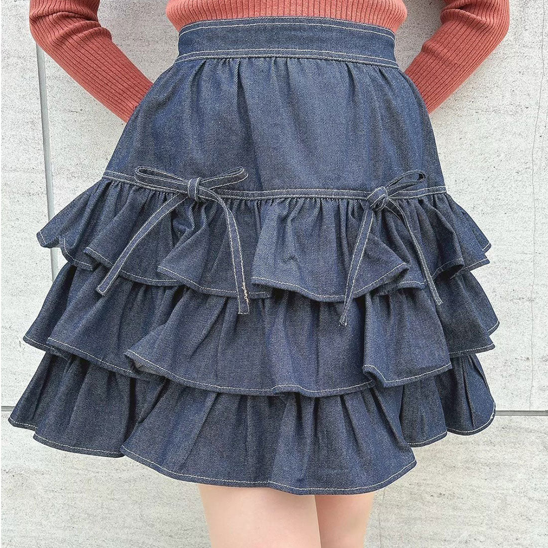 フィント F i.n.t 【洗える】ダブルリボンフリルデニムミニスカート （INDIGO） INDIGO