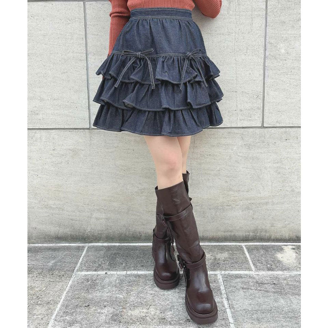 フィント F i.n.t 【洗える】ダブルリボンフリルデニムミニスカート （INDIGO） INDIGO