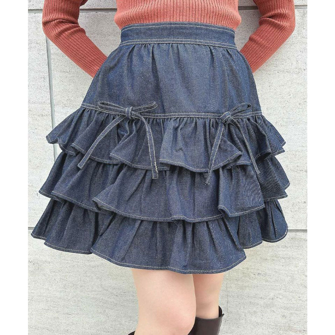 フィント F i.n.t 【洗える】ダブルリボンフリルデニムミニスカート （INDIGO） INDIGO