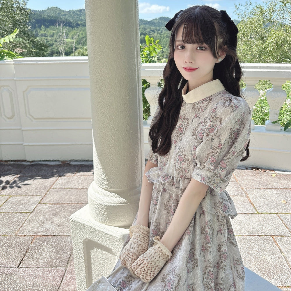 フィント F i.n.t 【洗える】ゴブラン風プリントパフスリーブミニワンピース （PINK） PINK