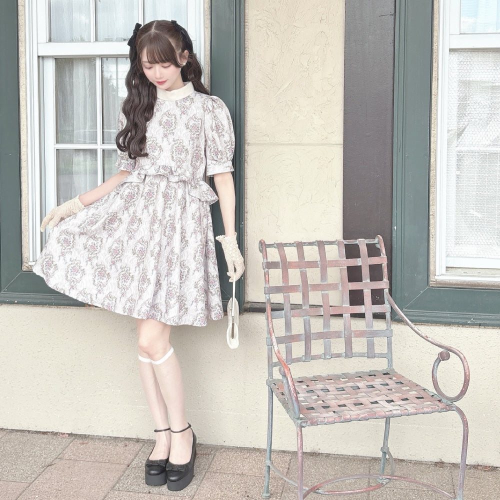 フィント F i.n.t 【洗える】ゴブラン風プリントパフスリーブミニワンピース （PINK） PINK