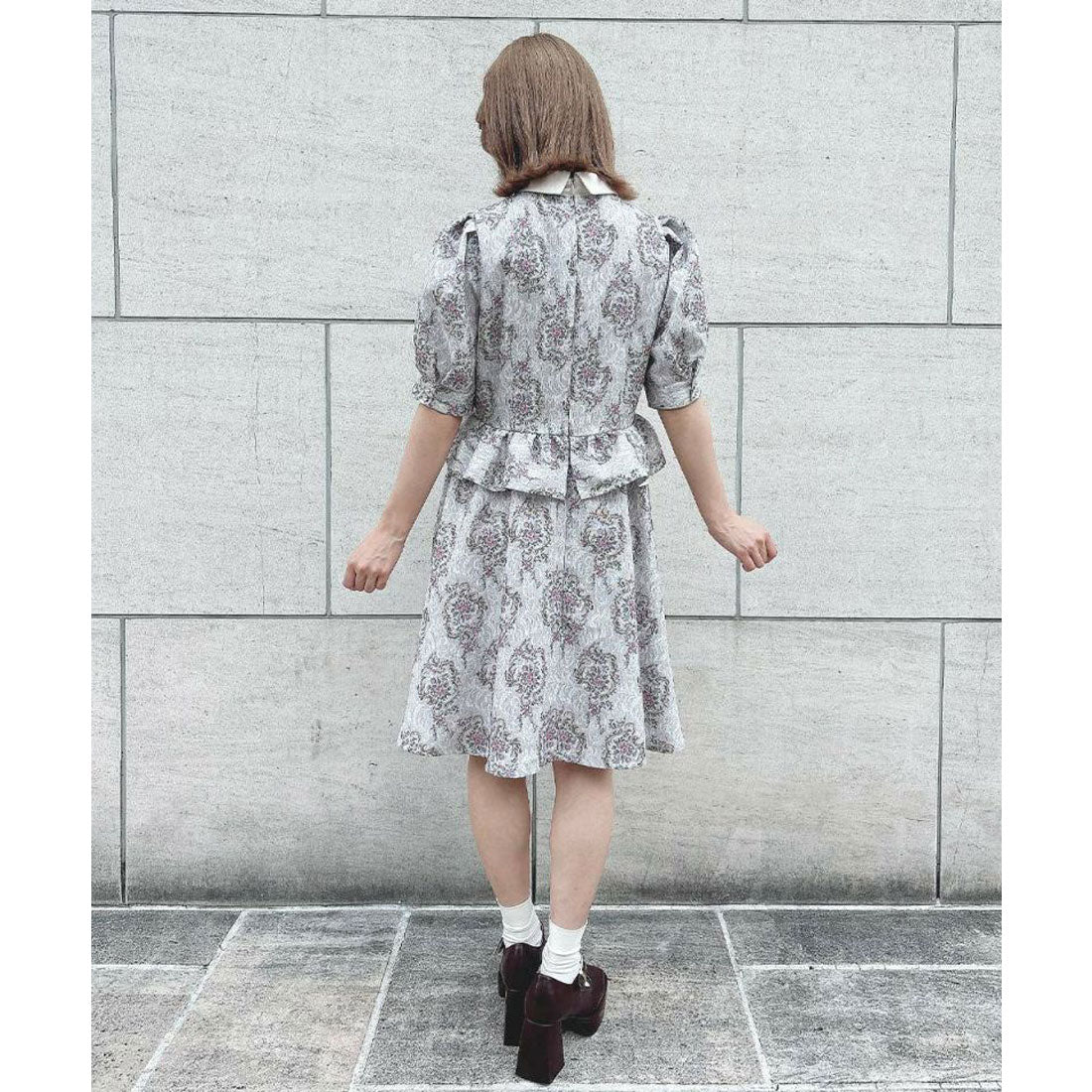 フィント F i.n.t 【洗える】ゴブラン風プリントパフスリーブミニワンピース （PINK） PINK