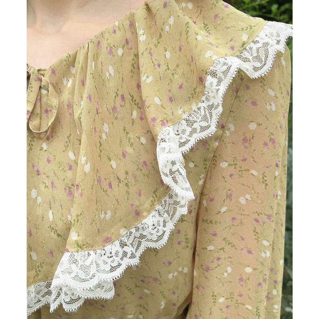 フィント F i.n.t 【洗える】レース使い小花柄ラッフルワンピース （MUSTARD） MUSTARD