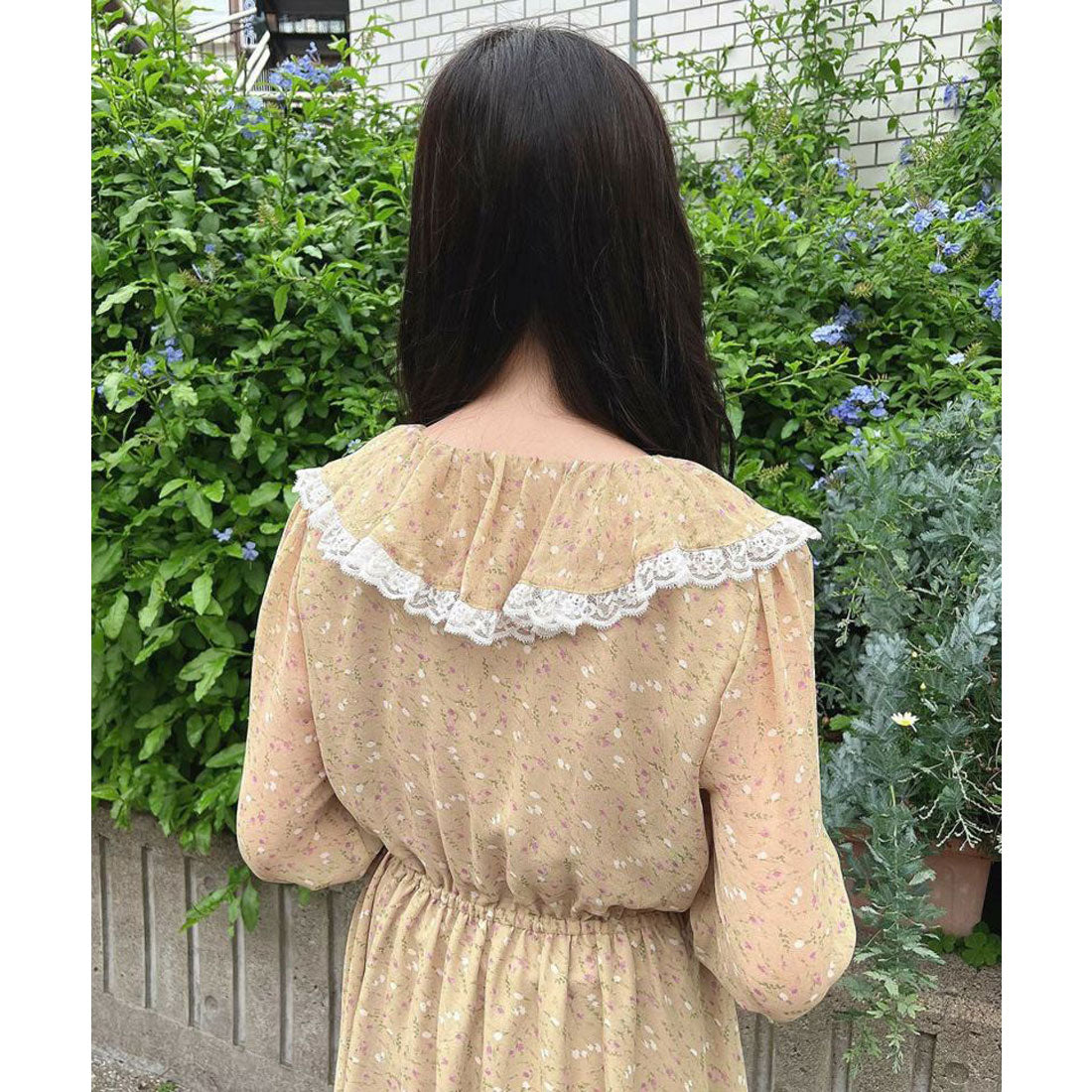 フィント F i.n.t 【洗える】レース使い小花柄ラッフルワンピース （MUSTARD） MUSTARD