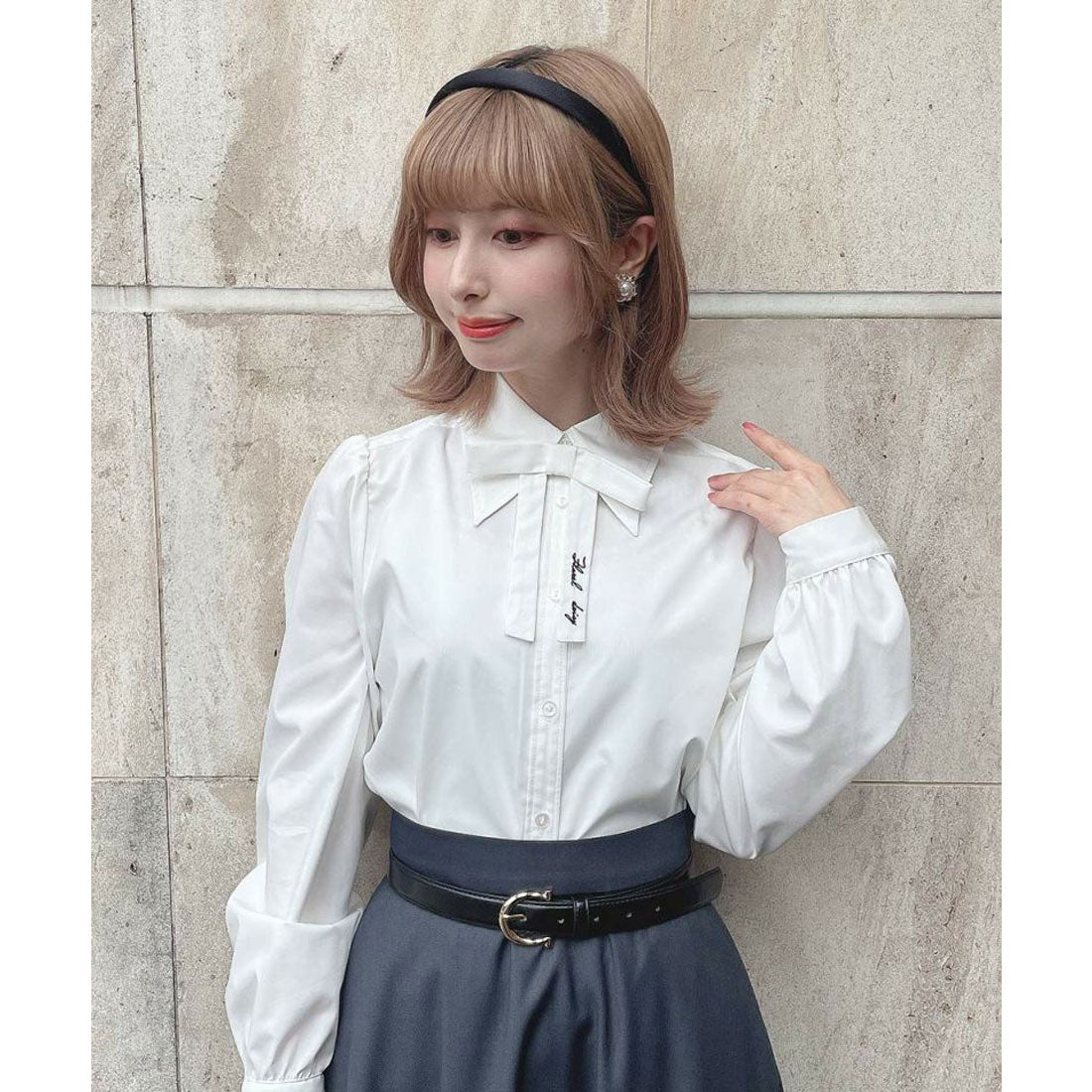 フィント F i.n.t 【洗える】タイ付きロングポイントカラーシャツ （OFF WHITE） OFF WHITE