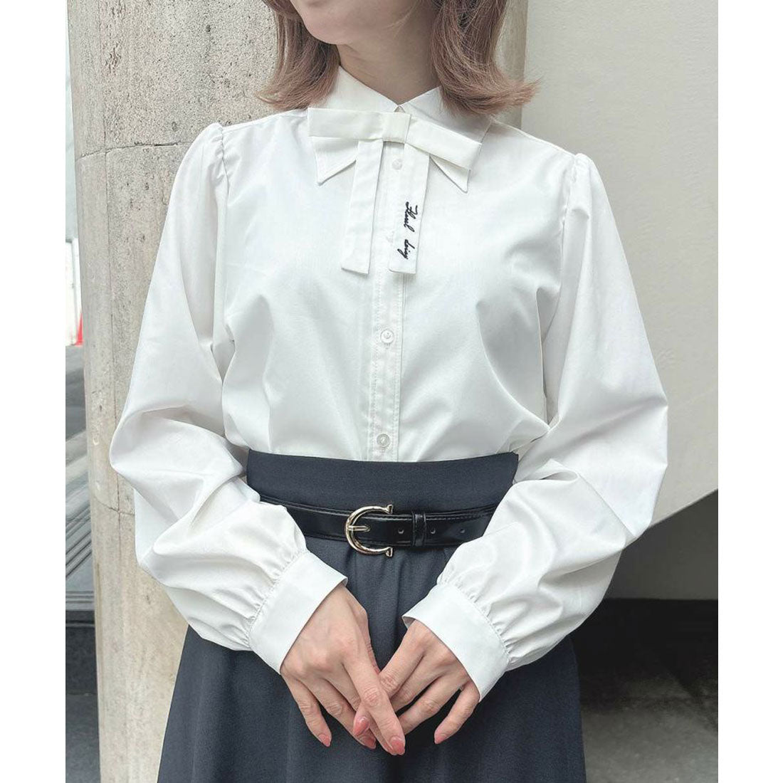 フィント F i.n.t 【洗える】タイ付きロングポイントカラーシャツ （OFF WHITE） OFF WHITE