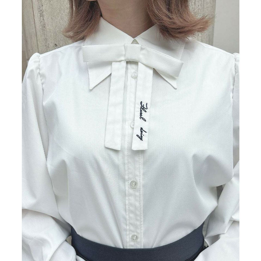 フィント F i.n.t 【洗える】タイ付きロングポイントカラーシャツ （OFF WHITE） OFF WHITE