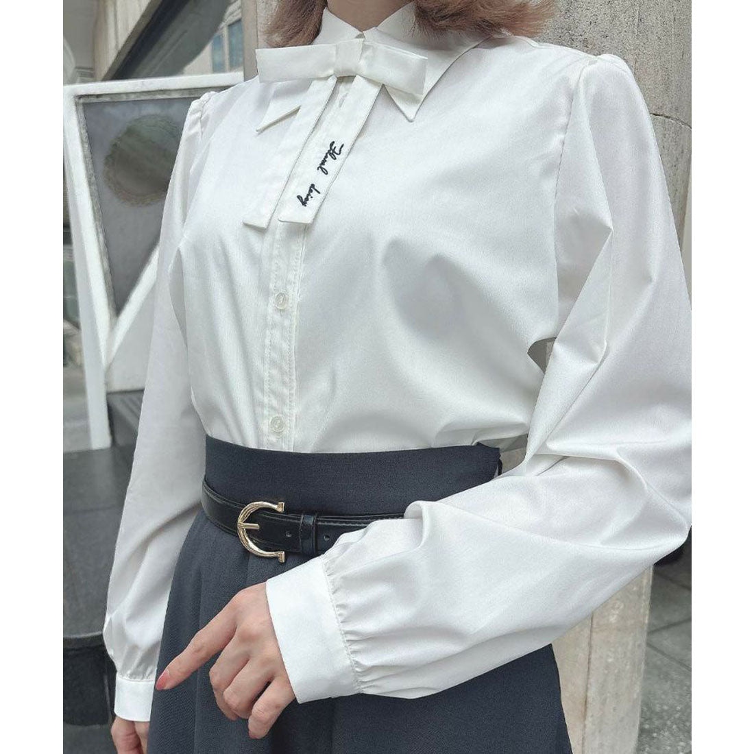 フィント F i.n.t 【洗える】タイ付きロングポイントカラーシャツ （OFF WHITE） OFF WHITE