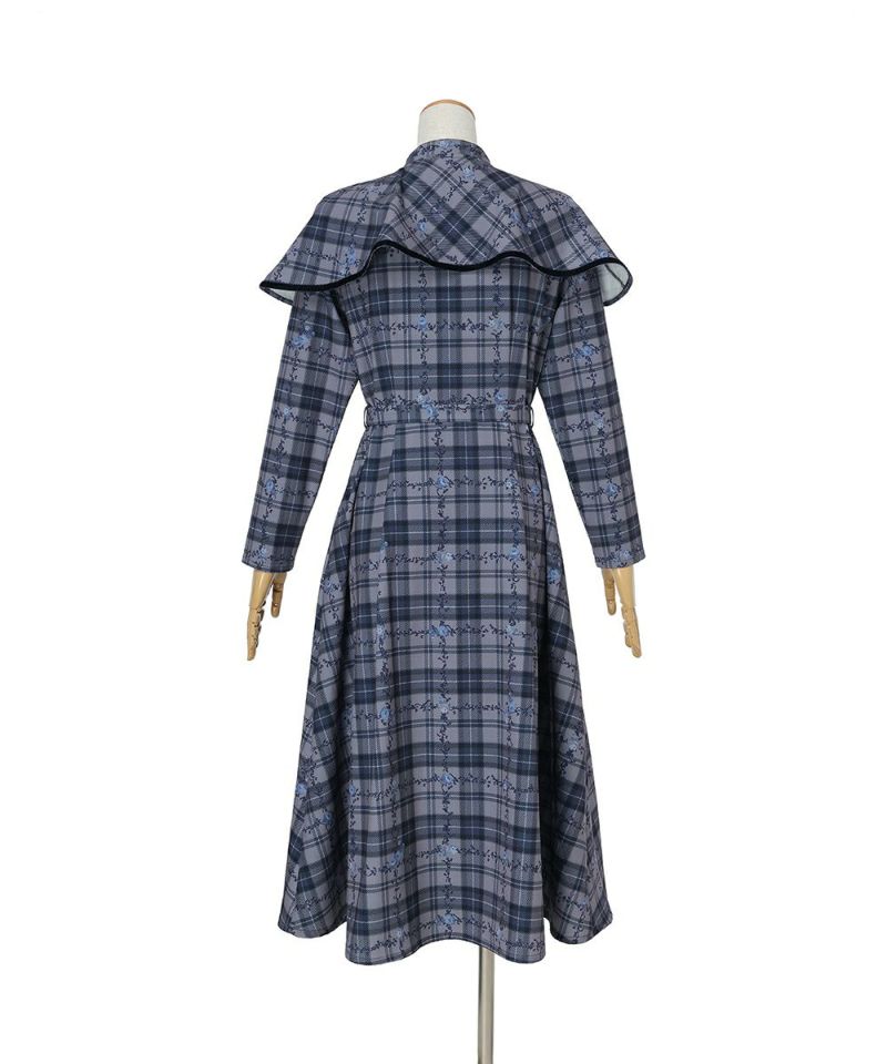 フィント F i.n.t 【洗える・2WAY】プチフラワーチェック柄ケープ付きワンピース （BROWN×YE） BROWN×YE