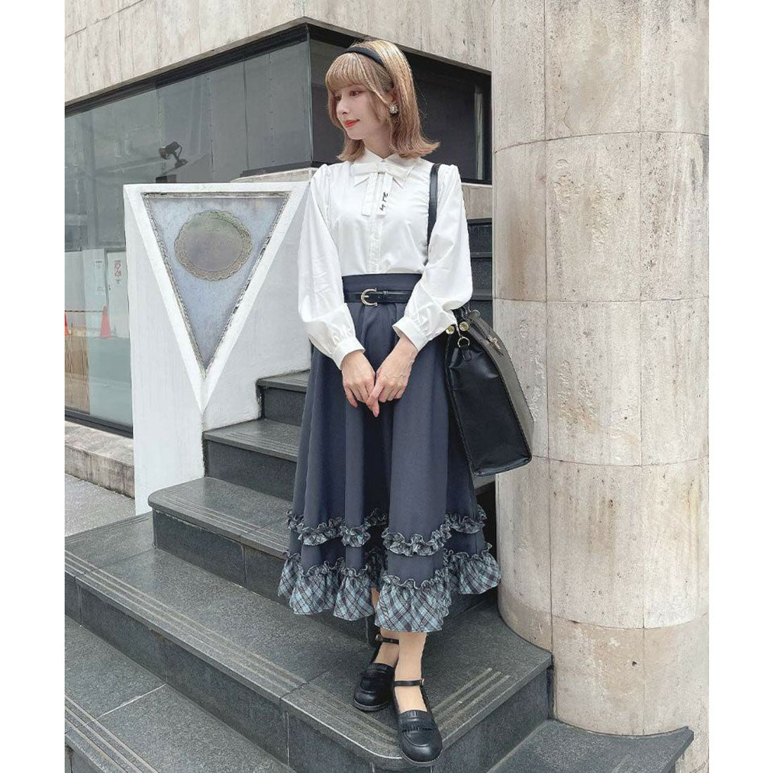 フィント F i.n.t 【セットアップ可能】チェックフリル使いフレアースカート （NAVY×BL） NAVY×BL