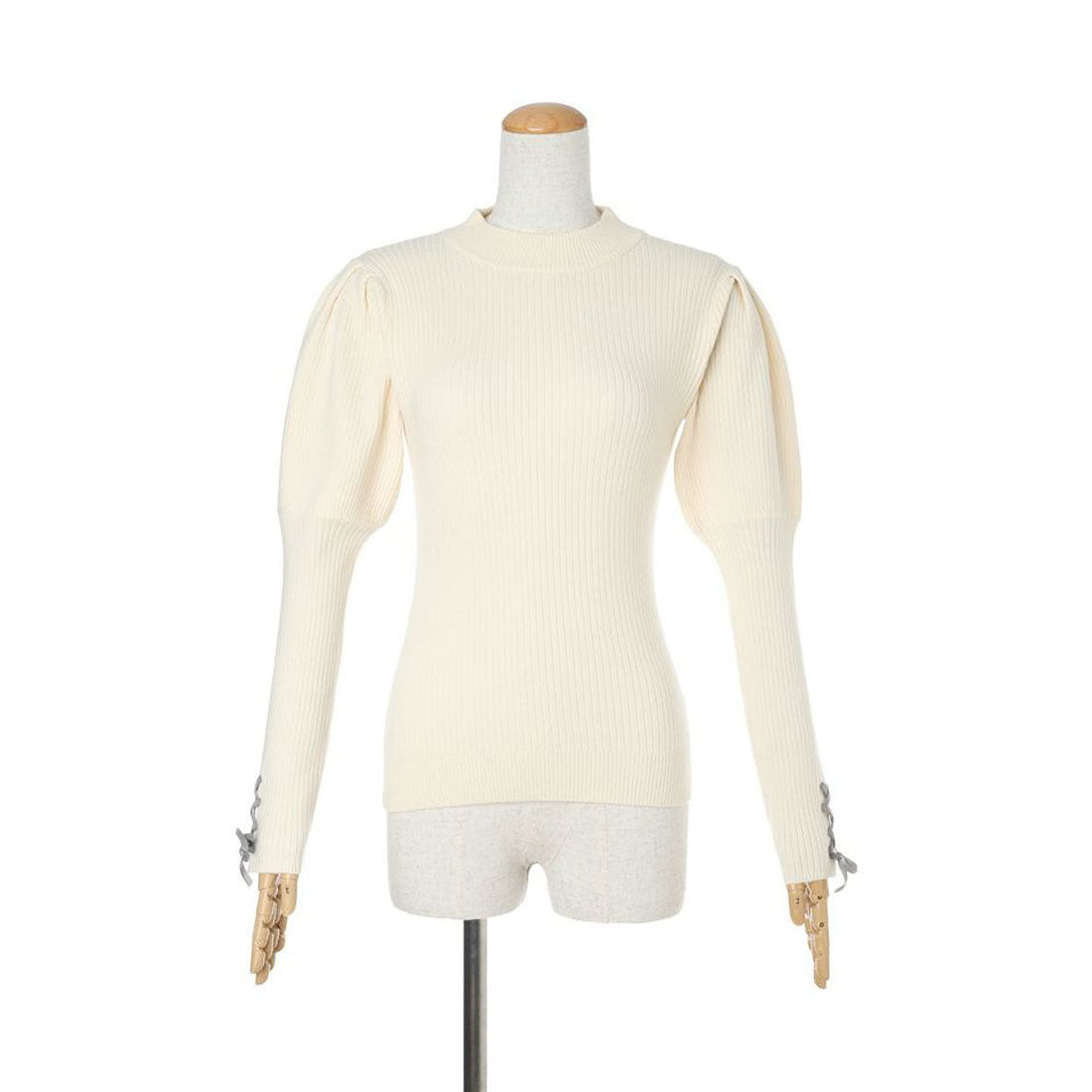フィント F i.n.t 【洗える】袖口レースアップリブニットプルオーバー （OFF WHITE） OFF WHITE