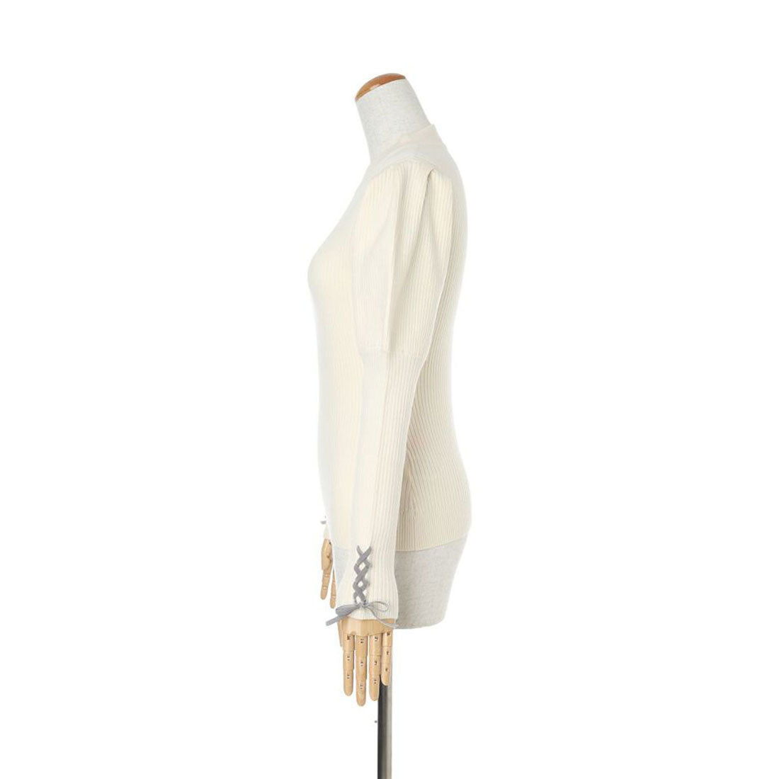 フィント F i.n.t 【洗える】袖口レースアップリブニットプルオーバー （OFF WHITE） OFF WHITE