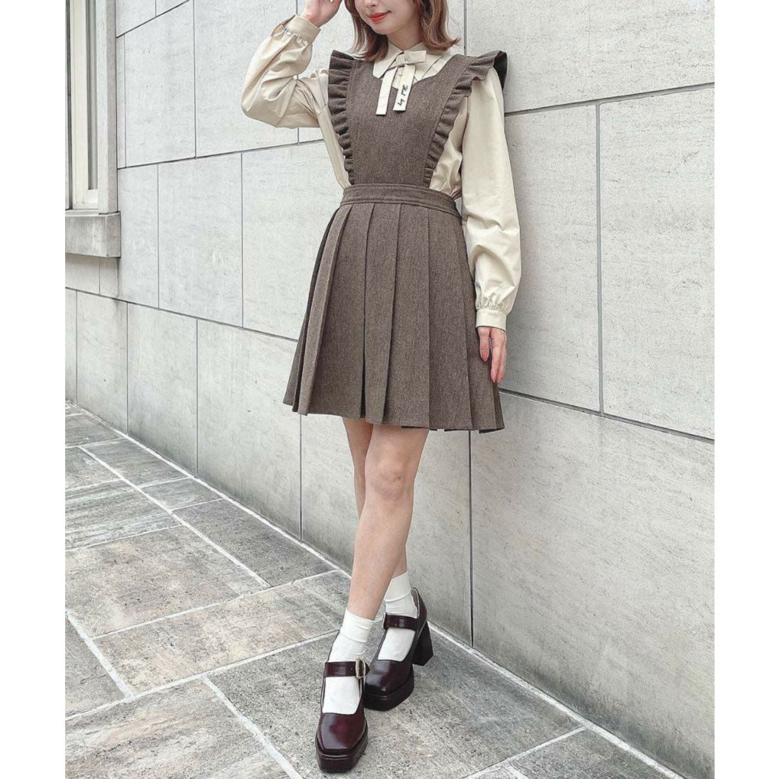 フィント F i.n.t 【洗える・2WAY】バックリボン2wayエプロンジャンパースカート （BROWN） BROWN