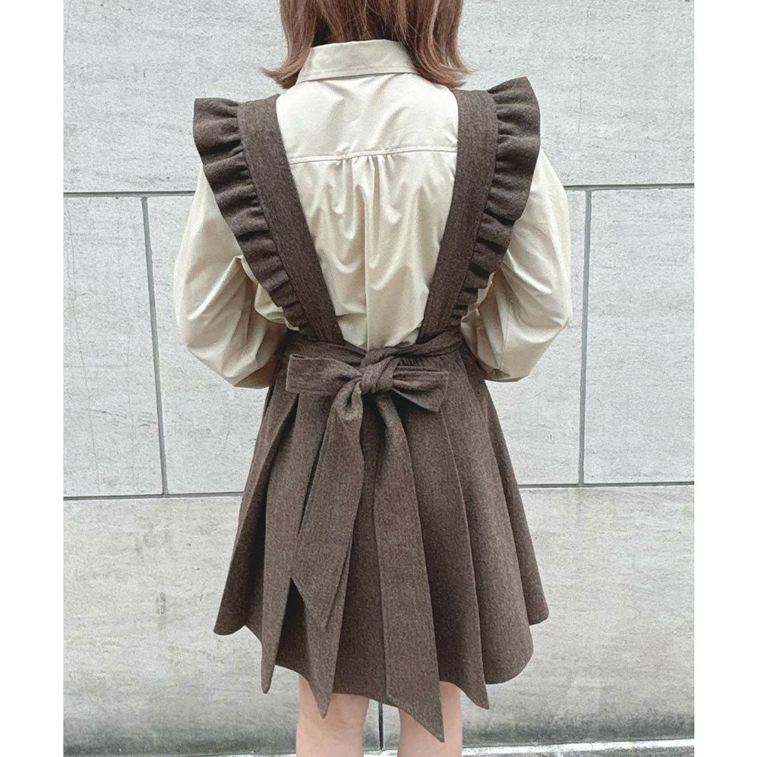 フィント F i.n.t 【洗える・2WAY】バックリボン2wayエプロンジャンパースカート （BROWN） BROWN