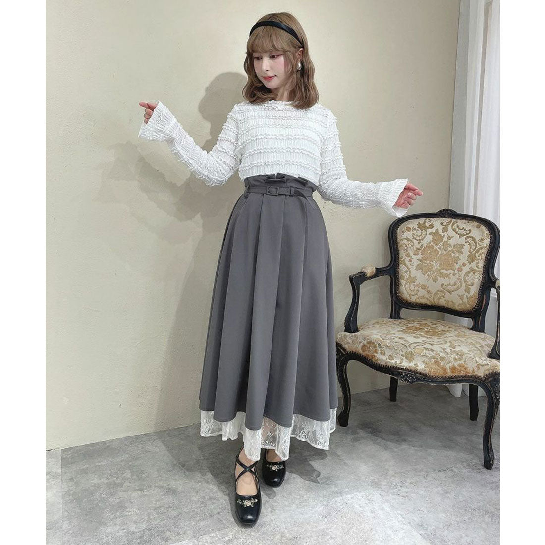 フィント F i.n.t 【洗える】カットフリルフレアースリーブトップス （OFF WHITE） OFF WHITE