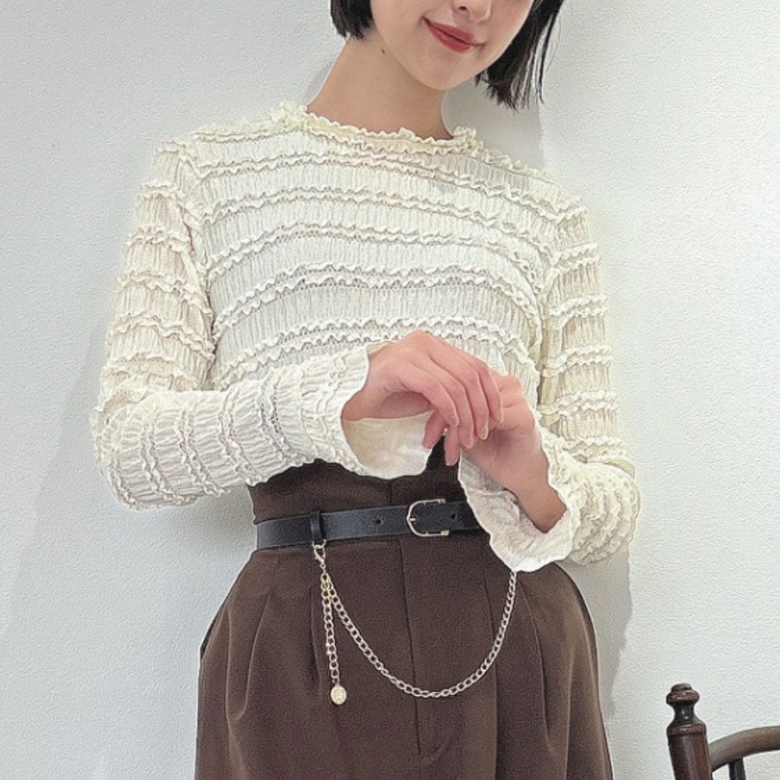 フィント F i.n.t 【洗える】カットフリルフレアースリーブトップス （IVORY） IVORY