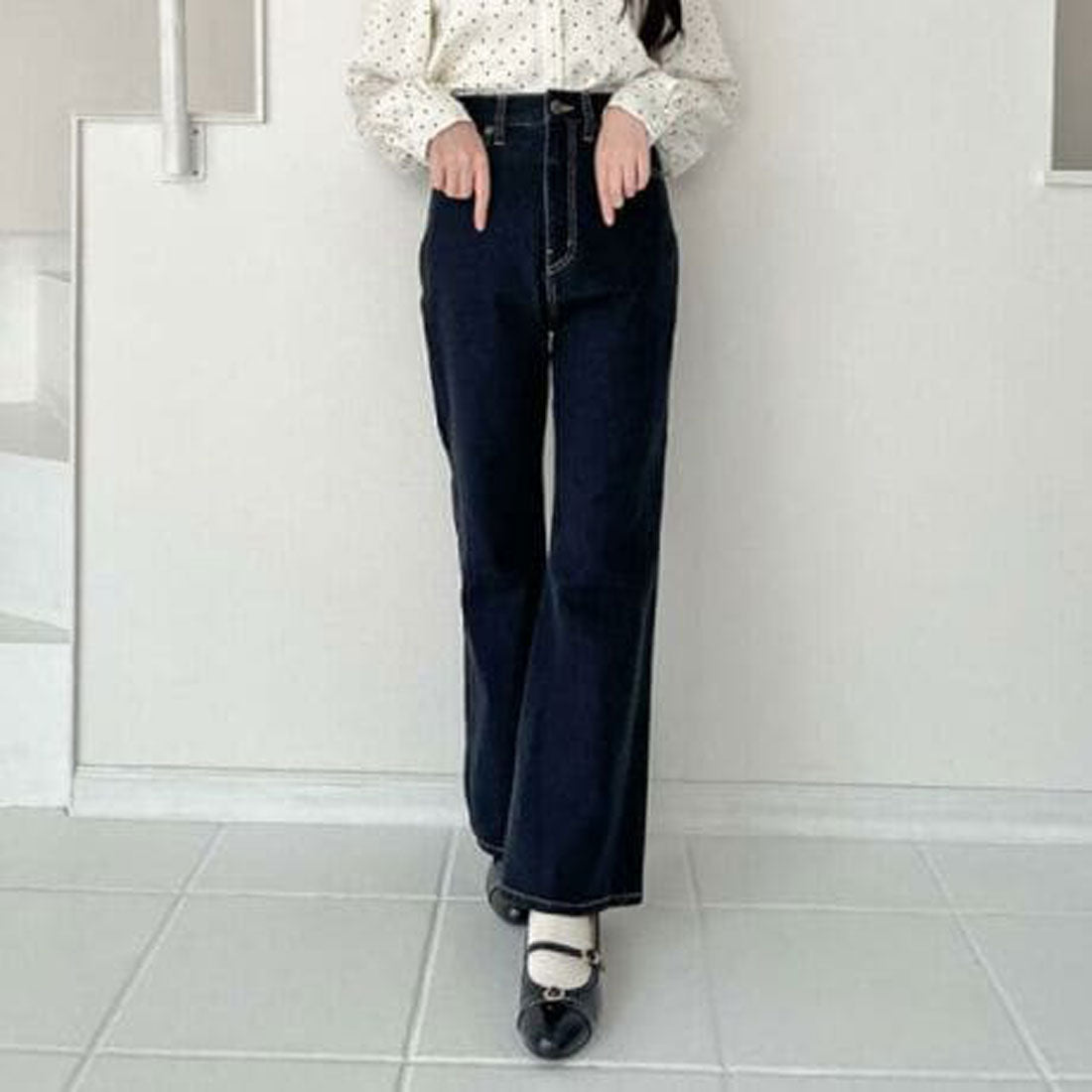 フィント F i.n.t 【洗える】ハイウエストフレアーデニムパンツ （BLACK） BLACK