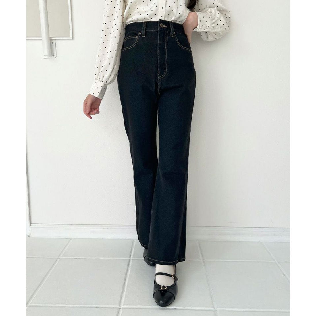 フィント F i.n.t 【洗える】ハイウエストフレアーデニムパンツ （BLACK） BLACK