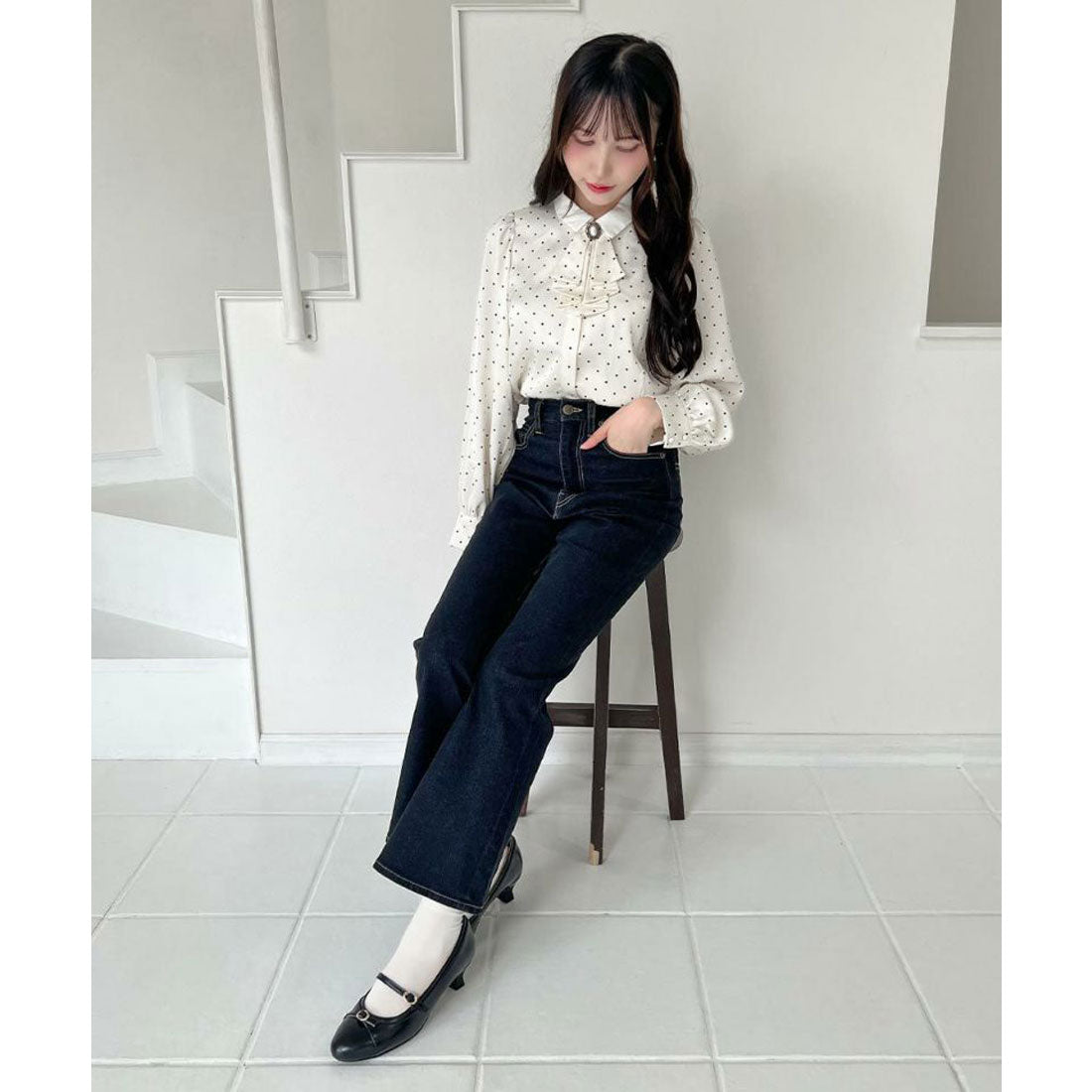 フィント F i.n.t 【洗える】ハイウエストフレアーデニムパンツ （BLACK） BLACK