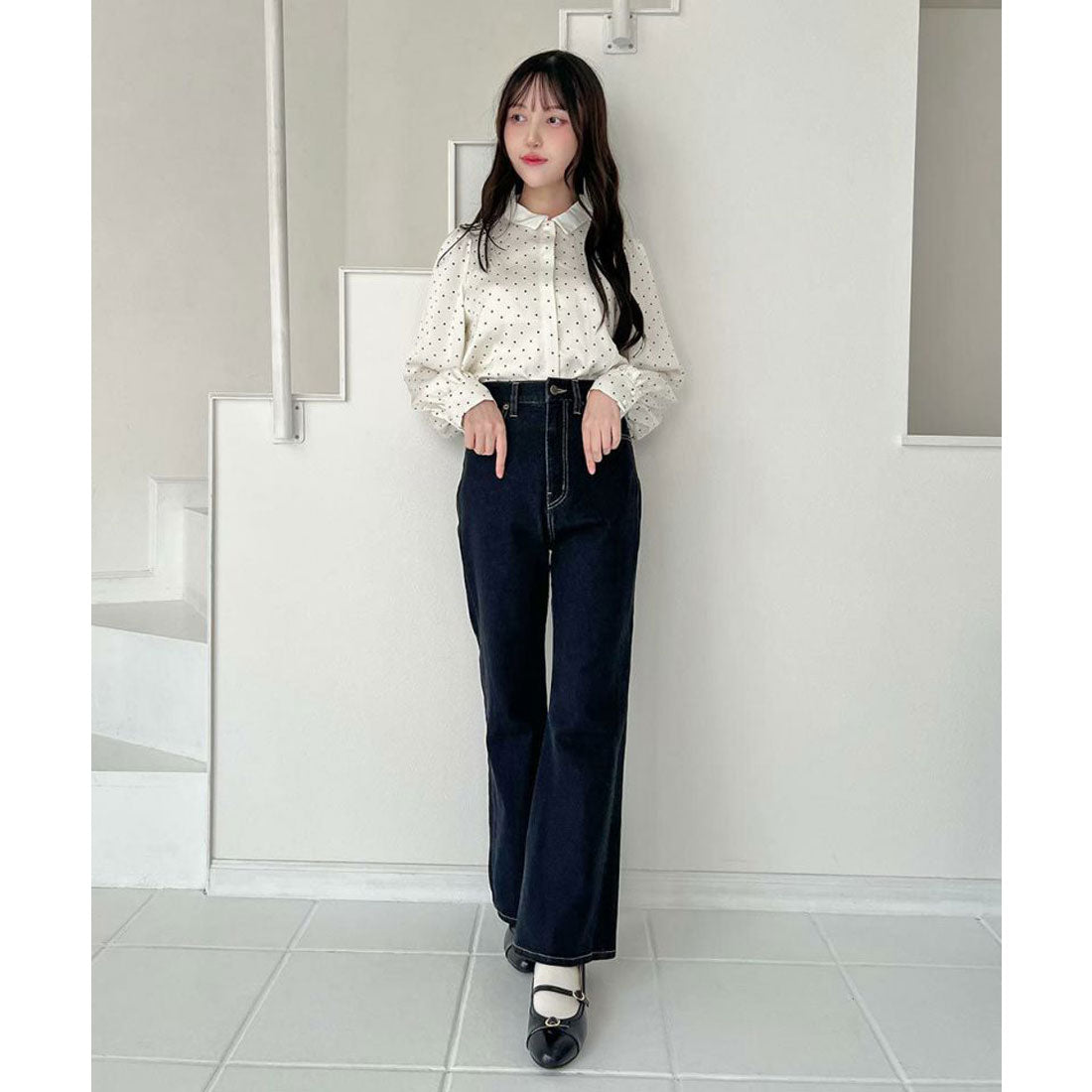 フィント F i.n.t 【洗える】ハイウエストフレアーデニムパンツ （BLACK） BLACK