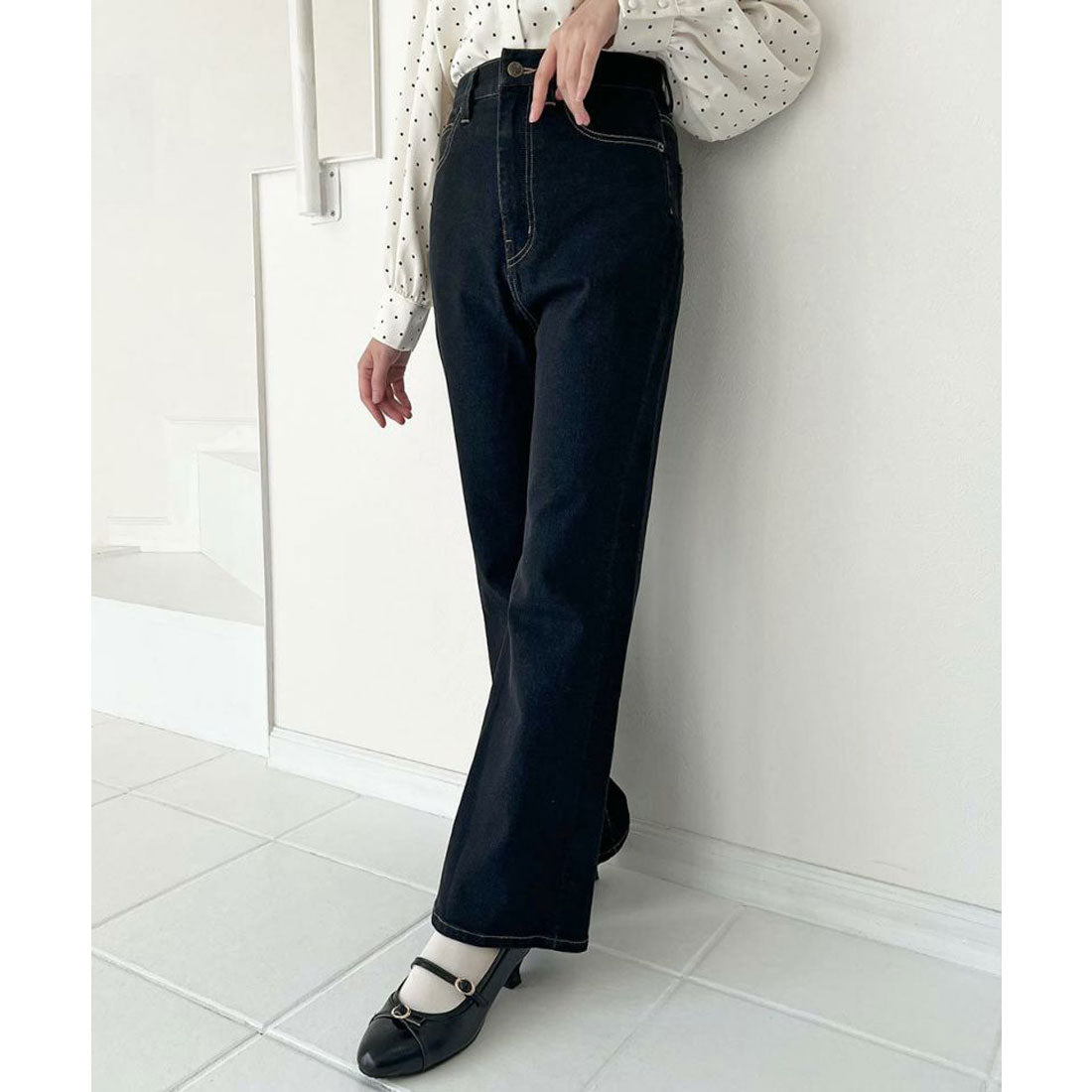 フィント F i.n.t 【洗える】ハイウエストフレアーデニムパンツ （BLACK） BLACK