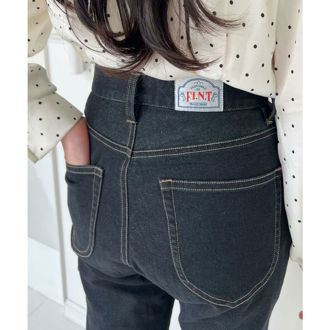 フィント F i.n.t 【洗える】ハイウエストフレアーデニムパンツ （BLACK） BLACK