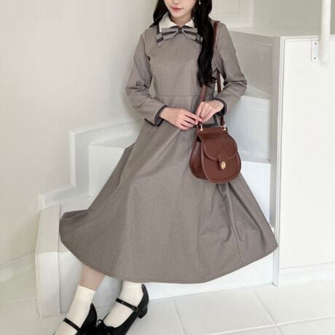 フィント F i.n.t ラインボウタイバイカラーワンピース （BEIGE） BEIGE