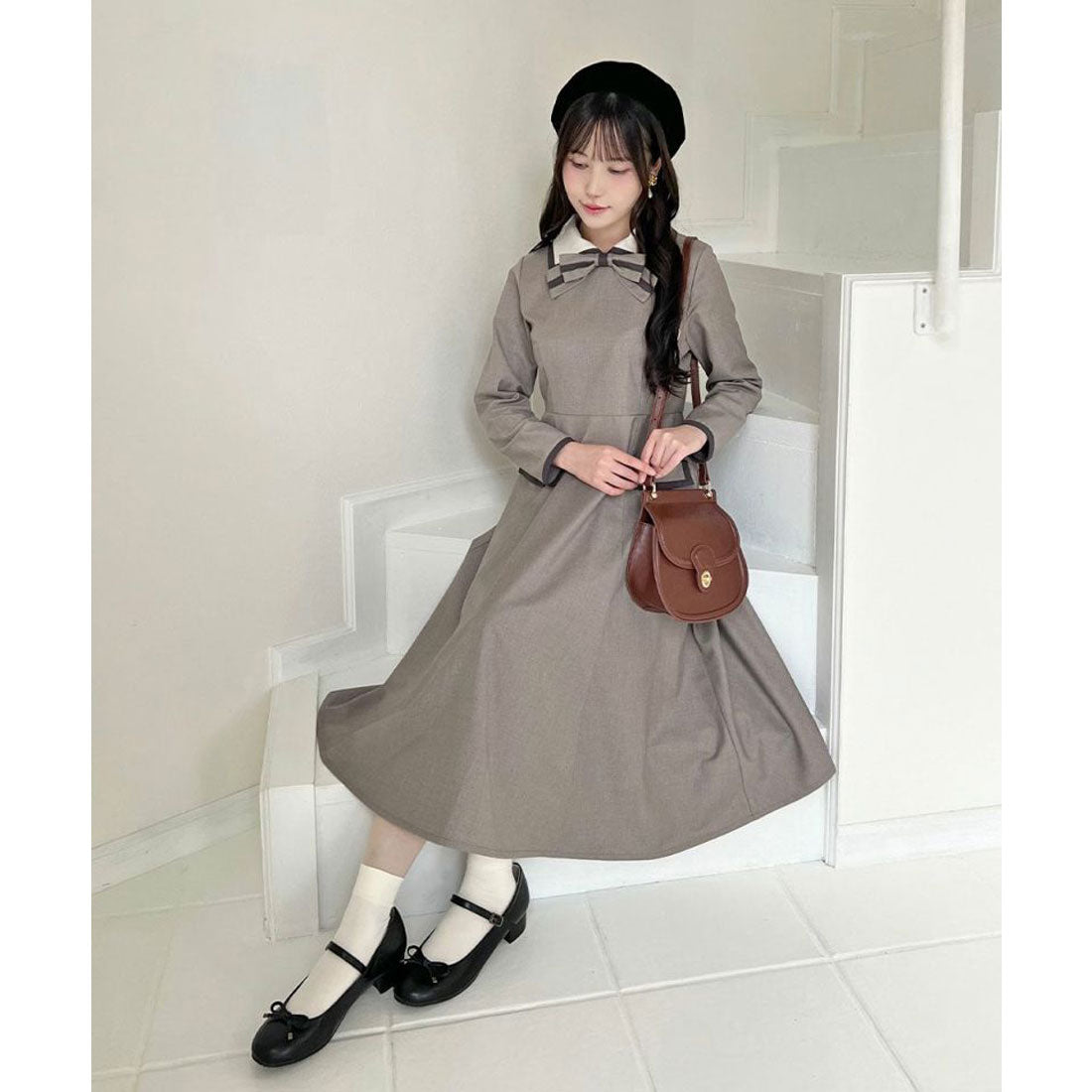 フィント F i.n.t ラインボウタイバイカラーワンピース （BEIGE） BEIGE